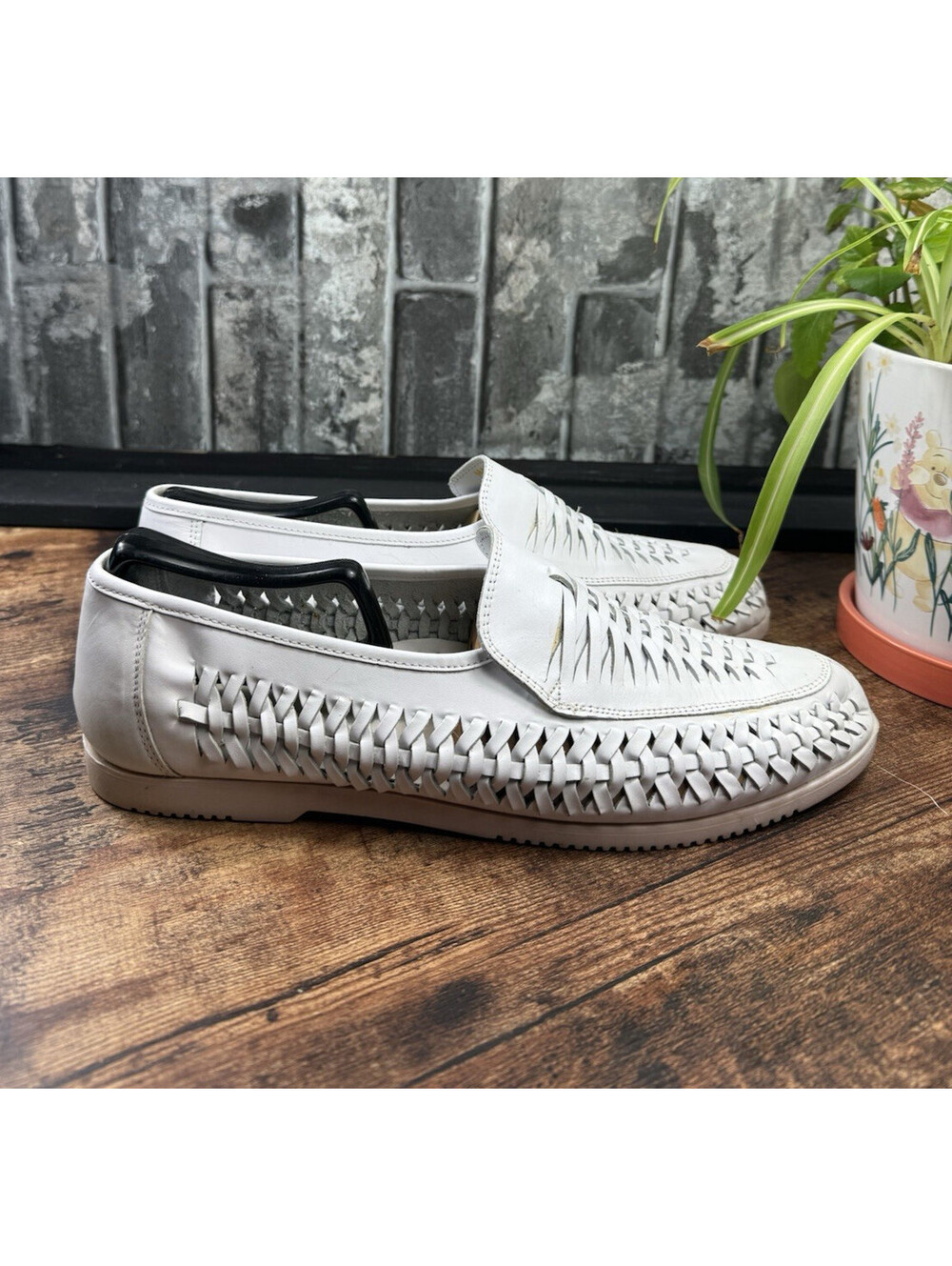 Stacy Adams Men’s White Leather Woven Slip-On Loafers US 12M